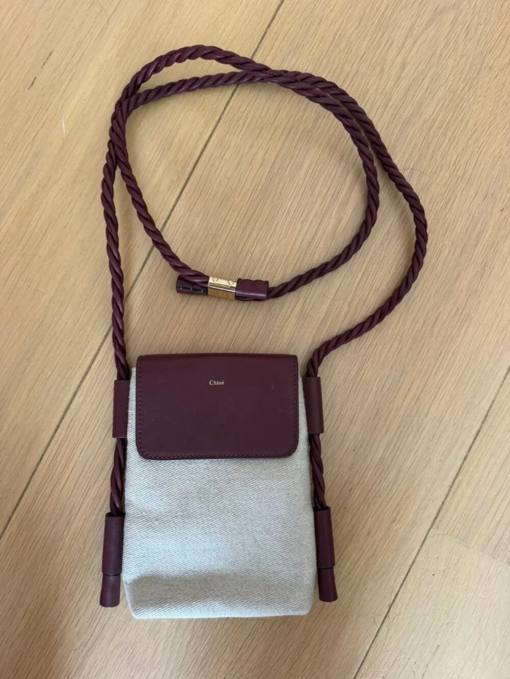 Chloe Key Phone Pouch Crossbody - Ivory/Burgundy